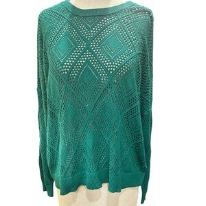 Pointelle Knit Pullover Sweater Green Long Sleeve Women’s 2X